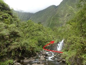 Blue Hole Trail Hälfte Halbzeit Wasserfall Sackgasse Markierung Kauai Hawaii