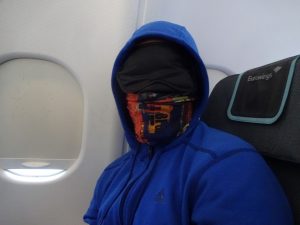 Augenmaske Ohrstöpsel Buff Tuch Flugzeug schlafen